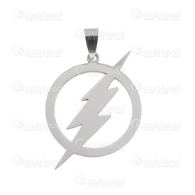 1720-2000-023 - DISC Stainless Steel 304 Pendant With Bail Lightning Bolt Inside Circle 30x40mm Natural 1pc 1720-2000-023,Clearance by Category,Stainless Steel,Pendant,With Bail,Metal,Stainless Steel 304,30X40MM,Lightning Bolt,Inside Circle,Natural,China,1pc,montreal, quebec, canada, beads, wholesale