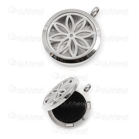 1720-2000-05 - Stainless Steel 304 Pendant Essential Oil Diffuser Locket Round Flower 30mm Natural With 4 felt pads 1pc 1720-2000-05,Pendants,1pc,Pendant,Essential Oil Diffuser Locket,Metal,Stainless Steel 304,30MM,Round,Round,Flower,Grey,Natural,With 4 felt pads,China,montreal, quebec, canada, beads, wholesale