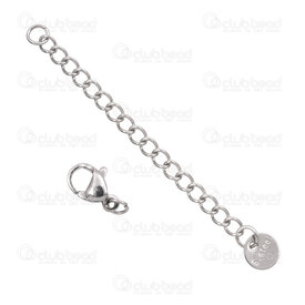 1720-2001-ENG - Stainless Steel 304 Chain Extender 50x3x0.6mm With Crab Clasp 9mm and Charm 6mm Disc Inscription "S. Steel" Natural 10pcs 1720-2001-ENG,acier fermoir,montreal, quebec, canada, beads, wholesale