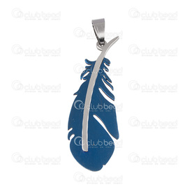 1720-2009-BL - stainless steel pendant FEATHER 16*48mm, 5g blue 1pc 1720-2009-BL,Pendants,Metal,montreal, quebec, canada, beads, wholesale