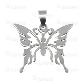 1720-2010-001 - Animal Stainless Steel Pendant Butterfly 29x32x1.5mm with Bail Natural 1pc 1720-2010-001,Pendants,Metal,montreal, quebec, canada, beads, wholesale