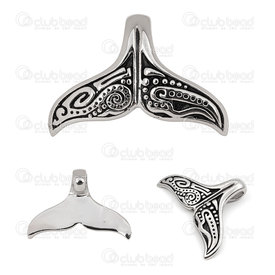 1720-2010-09 - Animal Titamnium stainless steel pendant Tribal Whale Tail 34x48mm natural 1pc 1720-2010-09,montreal, quebec, canada, beads, wholesale
