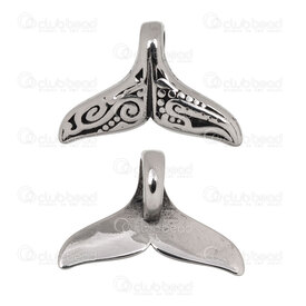 1720-2010-091 - Animal Acier Inoxydable 304 Pendentif Queue de Baleine Tribal 16.5x25x7mm avec Boucle Natuel 2pcs 1720-2010-091,tri,montreal, quebec, canada, beads, wholesale