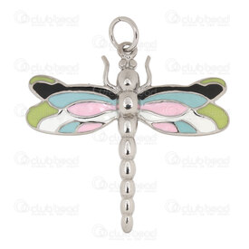 1720-2010-13 - Animal Stainelss Steel pendant Dragonfly 39x44mm with colored enamel and 8mm ring Natural 1pc 1720-2010-13,Pendants,Stainless Steel,montreal, quebec, canada, beads, wholesale