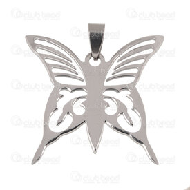 1720-2010-25 - Animal Stainless Steel Pendant Butterfly 35x37.5x1.5mm with Bail Natural 1pc 1720-2010-25,Pendants,montreal, quebec, canada, beads, wholesale