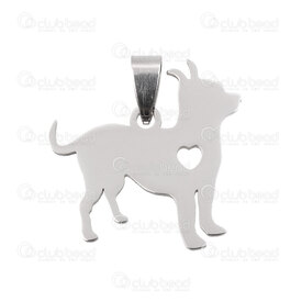 1720-2010-27 - Animal Stainless Steel Pendant Dog 28x28.5x1.5mm Heart Design High Quality Polish with Bail Natural 1pc 1720-2010-27,Pendants,Stainless Steel,montreal, quebec, canada, beads, wholesale