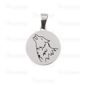 1720-2010-29 - Animal Stainless Steel Pendant Round Wolf 22x19x1.8mm High Quality Polish with Bail Natural 1pc 1720-2010-29,Pendants,Stainless Steel,montreal, quebec, canada, beads, wholesale