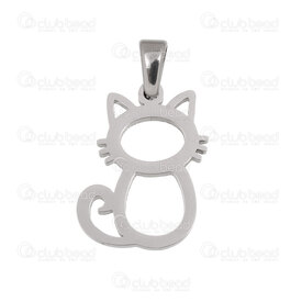 1720-2010-43 - Animal Acier Inoxydable Pendentif Chat 19x14x1.4mm Creux avec Beliere Naturel 5pcs 1720-2010-43,Cats pendant,montreal, quebec, canada, beads, wholesale