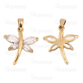 1720-2010-51GL - Animal Stainless Steel 304 Pendant Dragonfly 21.5x19x3.5mm with Crystal Cubic Zircon and Bail Gold Plated 1pc 1720-2010-51GL,pendentif 55,montreal, quebec, canada, beads, wholesale