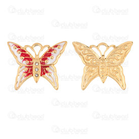 1720-2010-571GL - Animal Stainless Steel 304 Pendant Butterfly 20.5x24.5x2mm Red-White Filling with Crystal Rhinestone and Loop 3mm Gold Plated 4pcs 1720-2010-571GL,pendant,montreal, quebec, canada, beads, wholesale