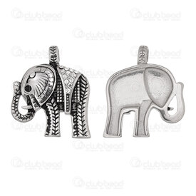 1720-2010-61 - Animal Acier Inoxydable 304 Pendentif Elephant 36x30.5x4.5mm avec Zircon Cubique Cristal et Boucle 7mm Naturel 1pc 1720-2010-61,EL,montreal, quebec, canada, beads, wholesale