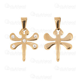 1720-2010-63GL - Acier Inoxydable 304 Pendentif Libellule 21.5x18.5x2.5mm avec Zircon Cubique Cristal et Beliere Plaque Or 5pcs 1720-2010-63GL,drÃ,montreal, quebec, canada, beads, wholesale