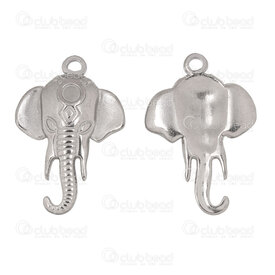 1720-2010-65 - Animal Acier Inoxydable 304 Pendentif Tete d\'Elephant 28x19x3.5mm avec Boucle 1.5mm Naturel 5pcs 1720-2010-65,head,montreal, quebec, canada, beads, wholesale