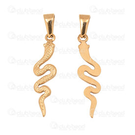 1720-2010-71GL - Animal Stainless Steel 304 Pendant Snake 30.5x8.5x2mm with Bail Gold Plated 3pcs 1720-2010-71GL,18,montreal, quebec, canada, beads, wholesale