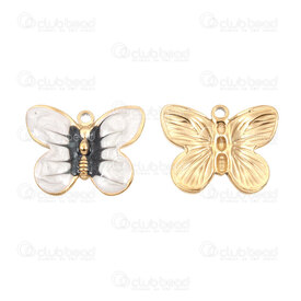 1720-2010-791GL - Animal Acier Inoxydable 304 Pendentif Papillon 15.5x20x3mm avec Emaille Noir-Blanc et Boucle Plaque Or 3pcs 1720-2010-791GL,en Ã,montreal, quebec, canada, beads, wholesale