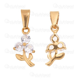 1720-2011-07GL - Nature Stainless Steel 304 Pendant Flower 17.5x8x3.5mm with Crystal Cubic Zircon and Bail Gold Plated 3pcs 1720-2011-07GL,pendentif inoxydable,montreal, quebec, canada, beads, wholesale