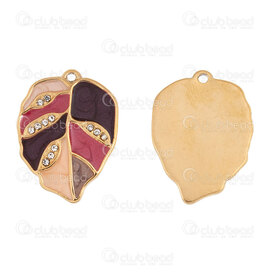 1720-2011-093GL - Nature Acier Inoxydable 304 Pendentif Feuille 21.5x16x2mm Remplissage Rouge-Brun et Pierre du Rhin Cristal avec Boucle 1.5mm Plaque Or 4pcs 1720-2011-093GL,FEUILLE,montreal, quebec, canada, beads, wholesale