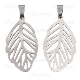 1720-2011-19 - Nature Stainless Steel 304 Pendant Leaf 40x22x1.5mm with Bail Natural 5pcs 1720-2011-19,Acier,montreal, quebec, canada, beads, wholesale