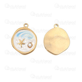 1720-2011-22-1GL - Nature Acier Inoxydable 304 Pendentif Forme Libre 20x15x2mm Motif Etoile de Mer avec Emaille Blanc-Bleu Perle Acrylique Blanc et Boucle Plaque Or 4pcs 1720-2011-22-1GL,Pendentifs,b,montreal, quebec, canada, beads, wholesale