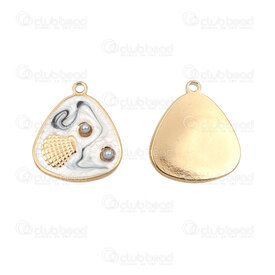 1720-2011-22-3GL - Nature Stainless Steel 304 Pendant Triangle 19x16.5x2mm Shell Design with White-Black Enamel and White Acrylic Pearl with Loop Gold Plated 4pcs 1720-2011-22-3GL,Pendants,Stainless Steel,montreal, quebec, canada, beads, wholesale
