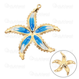 1720-2011-23GL - Nature Acier Inoxydable 304 Pendentif Fleur 43x41.5x3mm avec Emaille Blanc-Bleu et Boucle Plaque Or 2pcs 1720-2011-23GL,8,montreal, quebec, canada, beads, wholesale
