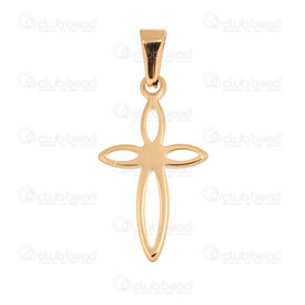 1720-2012-111GL - Spiritual Stainless Steel 304 Pendant Hollow Cross 28x16x1.5mm with Bail Gold Plated 10pcs 1720-2012-111GL,Pendants,Stainless Steel,montreal, quebec, canada, beads, wholesale