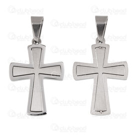 1720-2012-117 - Spiritual Stainless Steel 304 Pendant Cross 30.5x21x2.5mm Brushed Finish with Bail Natural 1pc 1720-2012-117,pendentif 55,montreal, quebec, canada, beads, wholesale