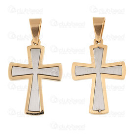 1720-2012-117GL - Spiritual Stainless Steel 304 Pendant Cross 30.5x21x2.5mm Brushed Finish with Bail Natural-Gold 1pc 1720-2012-117GL,brosse,montreal, quebec, canada, beads, wholesale