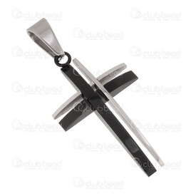 1720-2012-119NBK - Spirituel Acier Inoxydable 304 Pendentif Croix 36x20.5x4mm Motif Ligne Double avec Beliere Naturel-Noir 1pc 1720-2012-119NBK,double,montreal, quebec, canada, beads, wholesale