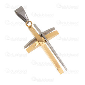 1720-2012-119NGL - Spirituel Acier Inoxydable 304 Pendentif Croix 36x20.5x4mm Motif Ligne Double avec Beliere Naturel-Or 1pc 1720-2012-119NGL,double,montreal, quebec, canada, beads, wholesale