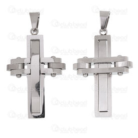 1720-2012-121 - Spiritual Stainless Steel 304 Pendant Cross 42.5x27x6mm Rivet Design with Bail Natural 1pc 1720-2012-121,Stainless steel pendant,montreal, quebec, canada, beads, wholesale