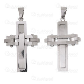 1720-2012-121 - Spiritual Stainless Steel 304 Pendant Cross 42.5x27x6mm Rivet Design with Bail Natural 1pc 1720-2012-121,Rivets,montreal, quebec, canada, beads, wholesale