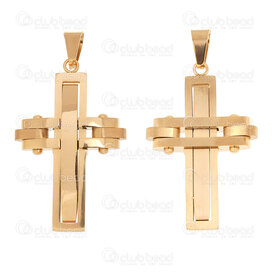 1720-2012-121GL - Spiritual Stainless Steel 304 Pendant Cross 42.5x27x6mm Rivet Design with Bail Gold Plated 1pc 1720-2012-121GL,Pendants,pendentif or,montreal, quebec, canada, beads, wholesale