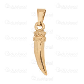 1720-2012-123GL - Spiritual Stainless Steel 304 Pendant Lucky Horn (Tusk) 23x5x5mm with Bail Gold Plated 4pcs 1720-2012-123GL,chance,montreal, quebec, canada, beads, wholesale