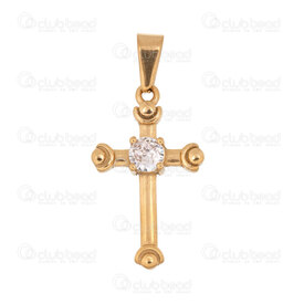 1720-2012-125GL - Spirituel Acier Inoxydable 304 Pendentif Croix 27x16x4mm avec Zircon Cubique Cristal et Beliere Plaque Or 4pcs 1720-2012-125GL,15,montreal, quebec, canada, beads, wholesale