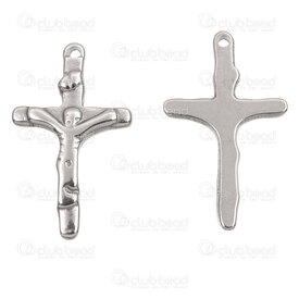 1720-2012-129 - Spiritual Stainless Steel 304 Pendant Cross 32x19.5x3mm with Jesus and 1.5mm Loop Natural 10pcs 1720-2012-129,jess,montreal, quebec, canada, beads, wholesale