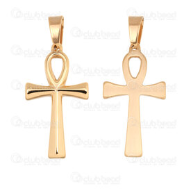 1720-2012-131BGL - Spiritual Stainless Steel 304 Pendant Ankh Cross 30x16.5x2.5mm with Bail Gold Plated 1pc 1720-2012-131BGL,18,montreal, quebec, canada, beads, wholesale