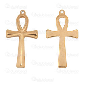 1720-2012-131GL - Spirituel Acier Inoxydable 304 Pendentif Croix Ankh 30x16x2.5mm avec Boucle 1.5mm Plaque Or 10pcs 1720-2012-131GL,cross,montreal, quebec, canada, beads, wholesale