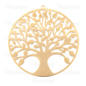 1720-2012-137GL - Spirituel Acier Inoxydable 304 Pendentif Arbre de Vie 47x45x2mm avec Boucle Polissage Qualite Superieure Plaque Or 3pcs 1720-2012-137GL,pendentif acier rond,montreal, quebec, canada, beads, wholesale