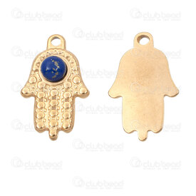 1720-2012-1381GL - Spirituel Acier Inoxydable 304 Pendentif Main de Fatima 25.5x16x5mm avec Pierre Lapis Lazuli et Boucle Plaque Or 5pcs 1720-2012-1381GL,Pendentifs,montreal, quebec, canada, beads, wholesale