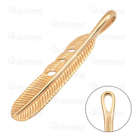 1720-2012-141GL - Spiritual Stainless Steel 304 Pendant Feather 70x12.5x4.5mm with Bail Gold Plated 1pc 1720-2012-141GL,plume or,montreal, quebec, canada, beads, wholesale