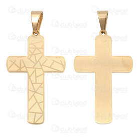 1720-2012-149GL - Spiritual Stainless Steel 304 Pendant Cross 42.5x26x2mm with Cracked Design and Bail Gold Plated 1pc 1720-2012-149GL,Ã,montreal, quebec, canada, beads, wholesale