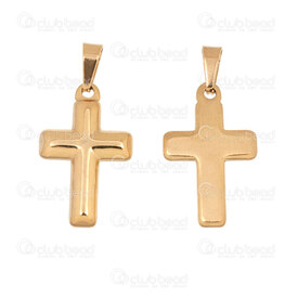 1720-2012-151GL - Spirituel Acier Inoxydable 304 Pendentif Croix 21.5x13.5x2.5mm avec Beliere Plaque Or 5pcs 1720-2012-151GL,OS,montreal, quebec, canada, beads, wholesale