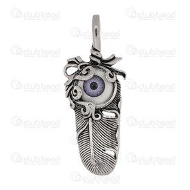 1720-2012-23 - DISC Spiritual Titamnium stainless steel pendant evil eye in feather 50x26mm natural 1pc 1720-2012-23,montreal, quebec, canada, beads, wholesale
