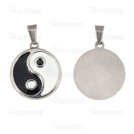 1720-2012-33 - DISC Spiritual Stainless steel Pendant Yin and Yang 25mm Round with bail Natural 1pc 1720-2012-33,Pendants,Stainless Steel,montreal, quebec, canada, beads, wholesale