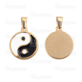 1720-2012-3315GL - Spiritual Stainless Steel 304 Pendant Yin and Yang Round 24x20x2.5mm Color Filling with Bail Gold Plated 3pcs 1720-2012-3315GL,Pendants,montreal, quebec, canada, beads, wholesale