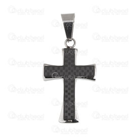 1720-2012-37 - Spiritual Stainless steel Pendant Cross 27x19x4.5mm with Check Design Natural-Black 1pc 1720-2012-37,Pendants,Stainless Steel,montreal, quebec, canada, beads, wholesale