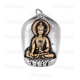 1720-2012-41 - Spiritual stainless steel Pendant Buddha 39.5x28.5mm with 8mm ring Antique Gold 1pc 1720-2012-41,1720-20,montreal, quebec, canada, beads, wholesale