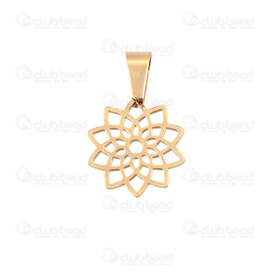 1720-2012-441GL - Spiritual Stainless Steel Pendant Lotus Flower 15x1mm with Bail Gold Plated 4pcs 1720-2012-441GL,Pendants,Stainless Steel,montreal, quebec, canada, beads, wholesale