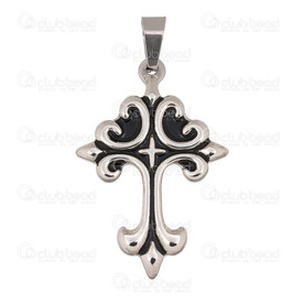 1720-2012-47 - Spiritual Stainless Steel Pendant Fancy Cross 40x30x3mm with Bail Natural 1pc 1720-2012-47,Pendants,Stainless Steel,montreal, quebec, canada, beads, wholesale